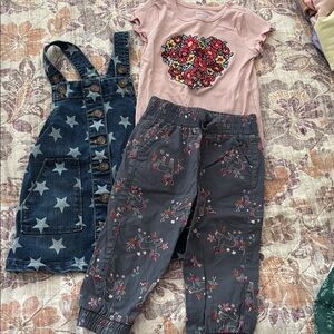 Floral Heart Tee and Star Denim Dress Set